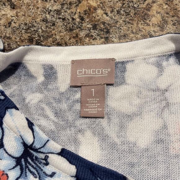 Chicos Womens Sweater Striking Floral Scoop Neck 3/4 Sleeve Blue 1 Medium 8 FN - Picture 3 of 7